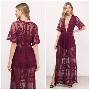 Kala Vella Burgundy Lace Maxi Dress